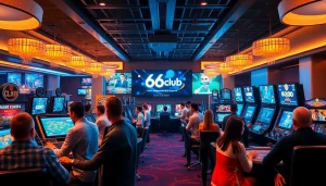 Exciting gaming atmosphere at 66club with diverse players enjoying various games.