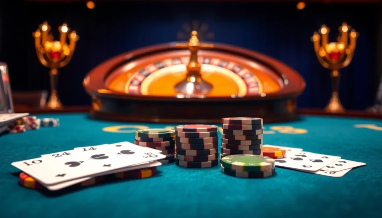 Exciting gambling scene at 58win poker table with vibrant chips and cards.
