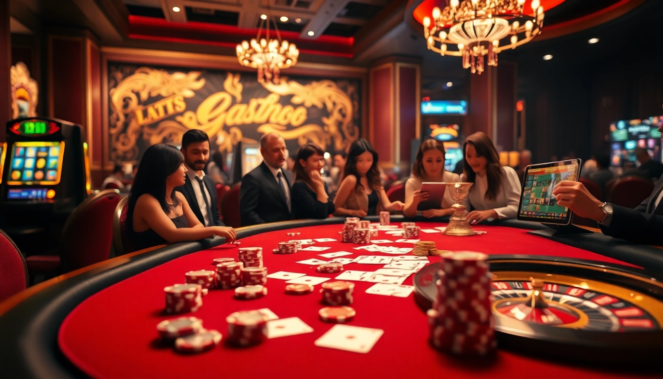 Exciting casino scene featuring 88aa branding, poker chips, and vibrant slot machines.
