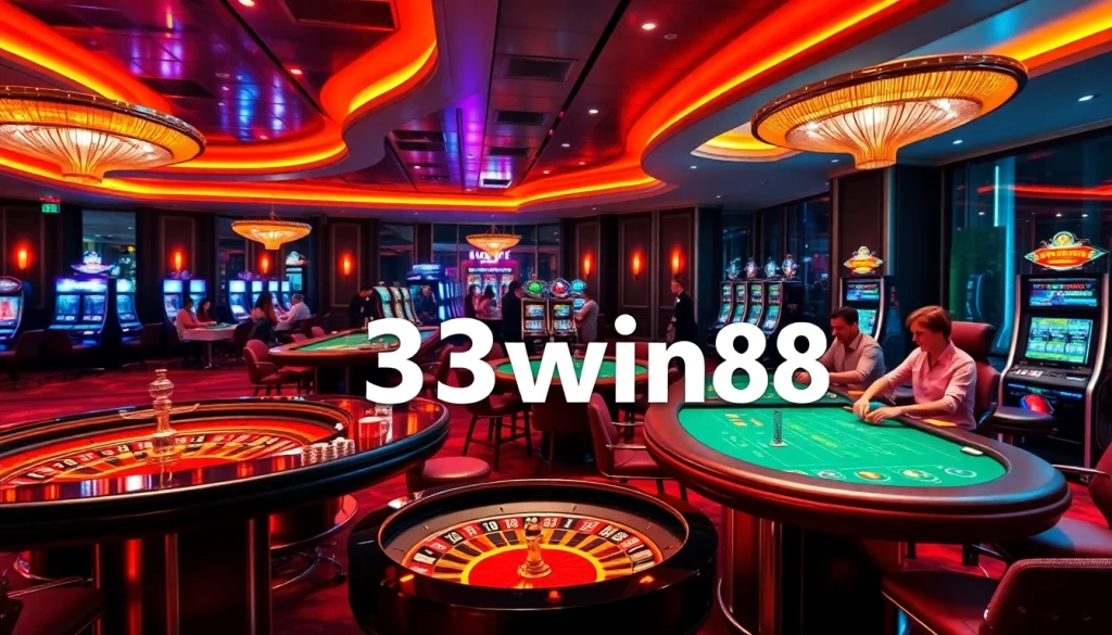 Action-packed casino scene featuring 33win68 gaming tables and excitement-filled atmosphere.