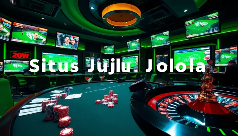 A dynamic sports betting scene highlighting the Situs Judi Bola experience with colorful betting slips and engaged players.