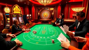 Experience the excitement of high-stakes gambling at https://xx88.us/ with a baccarat table and vibrant casino atmosphere.