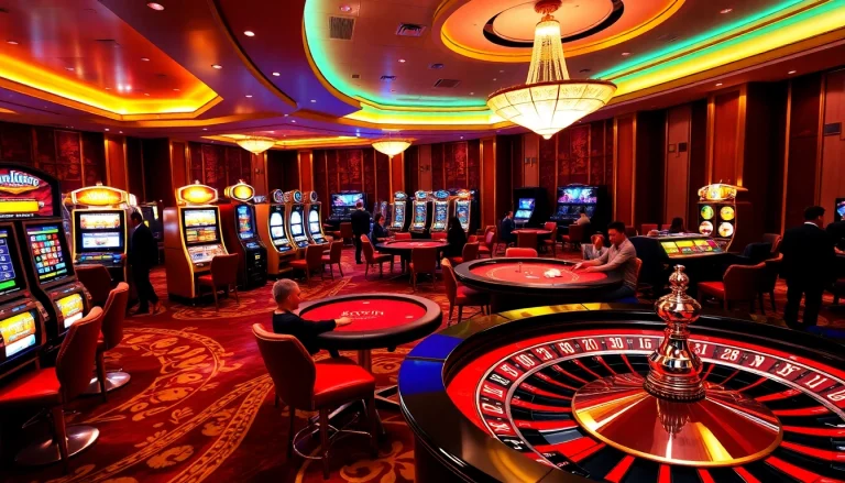 Players enjoying thrilling games at Kkwin Casino with vibrant slots and poker tables.