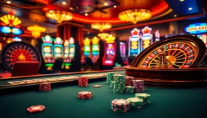 Engage with thrilling games at link jun88's luxurious casino scene, featuring poker chips and roulette.