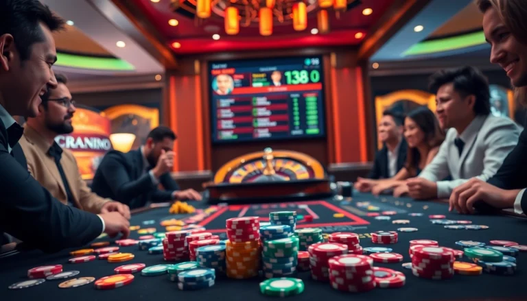 Experience thrilling gameplay at lego138 with vibrant tables and excited players in a luxurious casino environment.