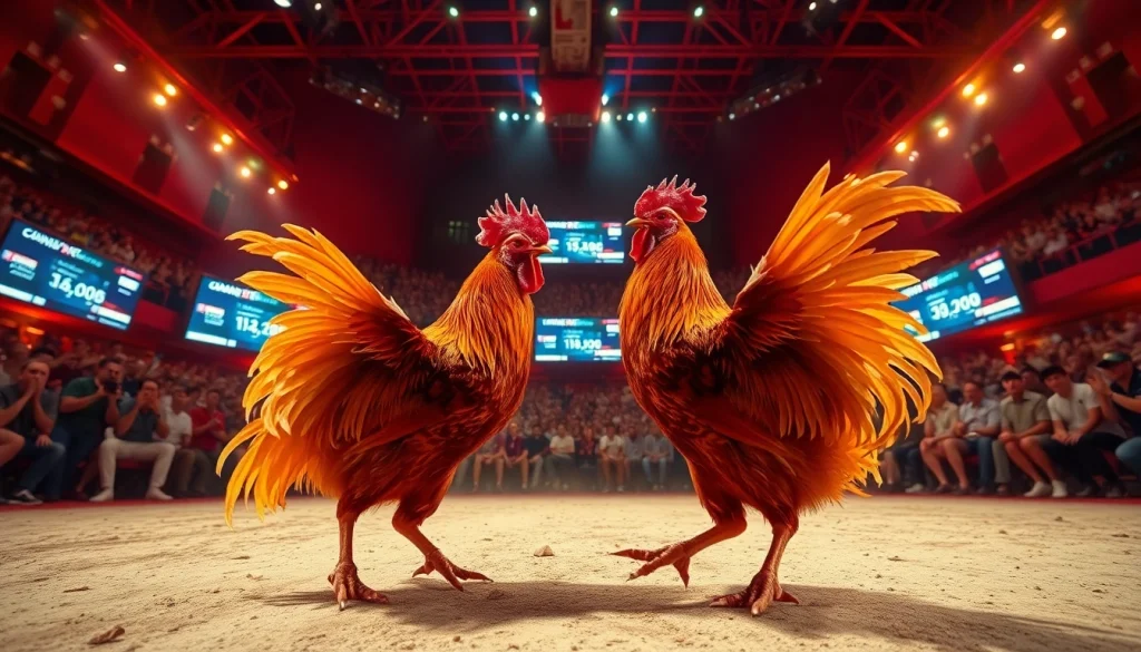 Live cockfight action at dagatructiep 1, showcasing energetic competition and audience excitement.