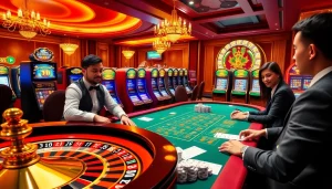 Experience the excitement of SC88 with a luxury online casino setting featuring vibrant games and players.