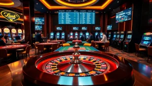 Link vào lu88 highlights exciting poker action at a vibrant casino table with players engaged.