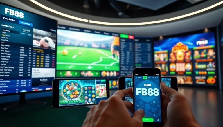 Dynamic FB88 online betting interface showcasing sports and slot games in a user-friendly layout.
