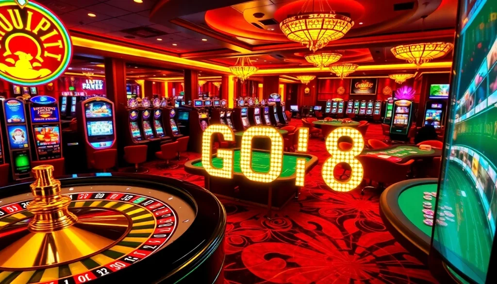 Gamblers engaging in high-stakes fun at a luxury casino, showcasing GO8.