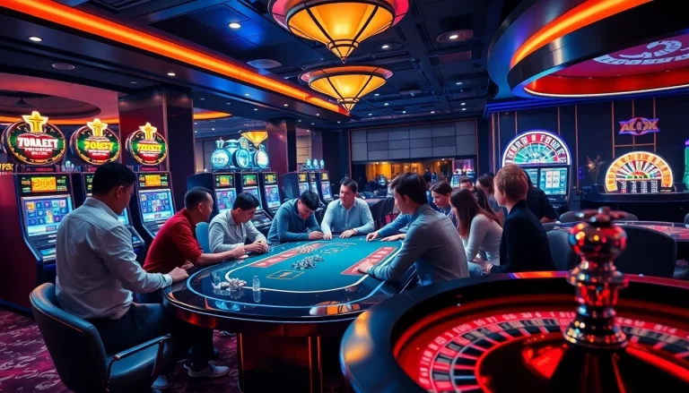 Players enjoying the thrilling games at 789win club amidst a vibrant casino atmosphere.
