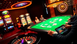SODO casino players enjoy vibrant games at a modern gambling table with chips and cards.