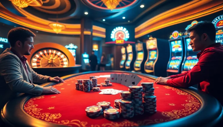 Engage in an exciting SHBET online casino scene featuring poker chips and a roulette wheel.