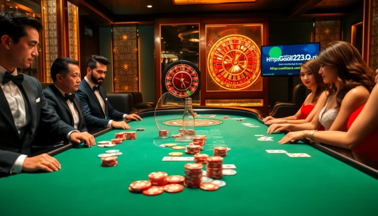 Engage in high-stakes poker featuring a luxurious scene at https://goal123q.com/ with digital betting interfaces.