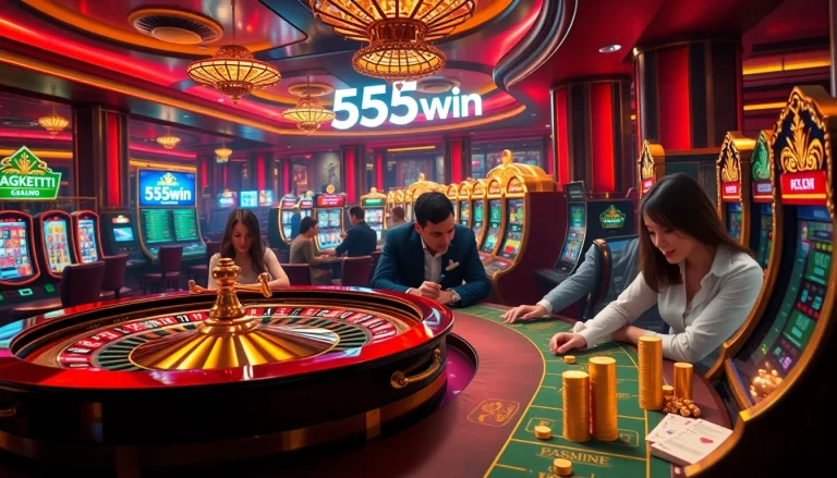 Players enjoying intense gameplay at a luxurious casino showcasing 555win games and exciting betting.