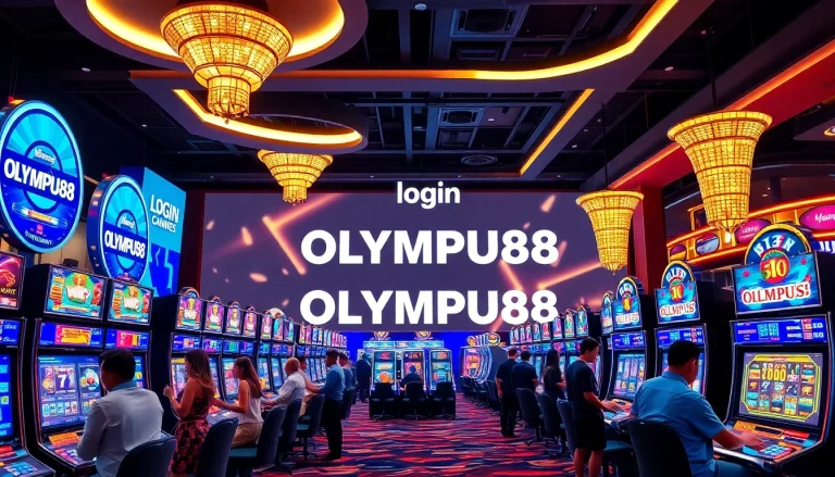 Gamblers login OLYMPUS88 to vibrant slot machines, showcasing excitement and winning potential.
