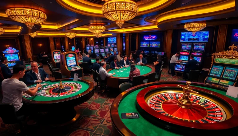 RAJAGACOR slot machines and gaming tables create an exciting casino atmosphere.
