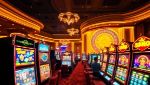 Engaging players experiencing Slot Online with vibrant slot machines in a luxury casino setting.