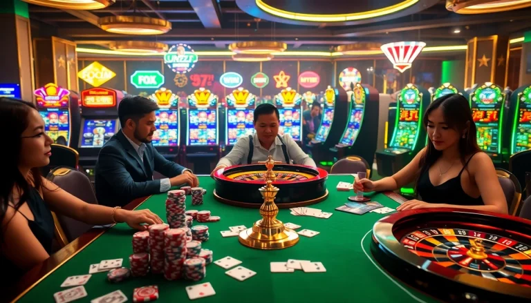 Experience thrilling gameplay at 98Win casino with vibrant poker chips and slot machines.