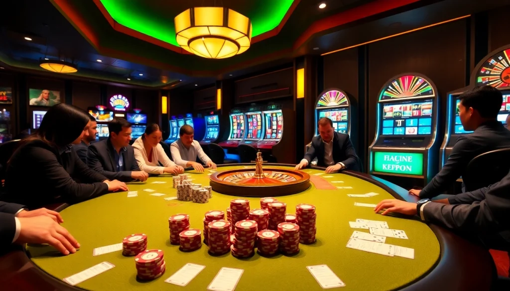 Situs11 players placing bets eagerly at a luxurious casino poker table.