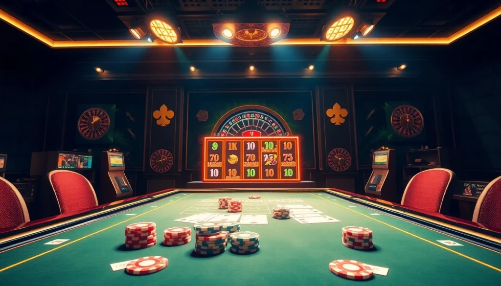 Experience thrilling nổ hũ đổi thưởng action with vibrant slot machines in a luxurious casino setting.