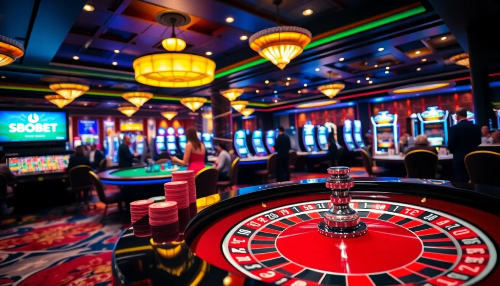 Menggoda pemain dengan SBOBET dalam suasana kasino yang penuh warna dan aktivitas.