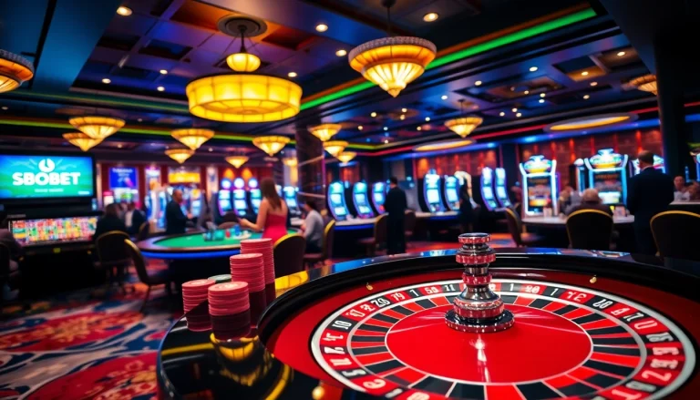 Menggoda pemain dengan SBOBET dalam suasana kasino yang penuh warna dan aktivitas.