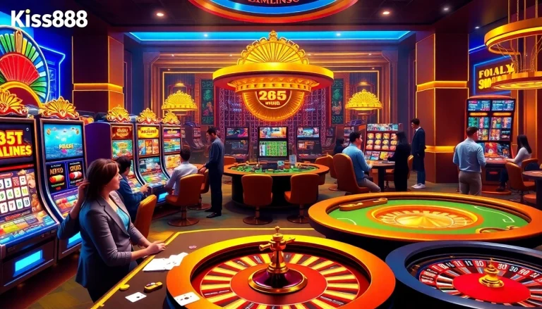 Kiss888 players enjoying diverse gaming experiences with vibrant online casino visuals.