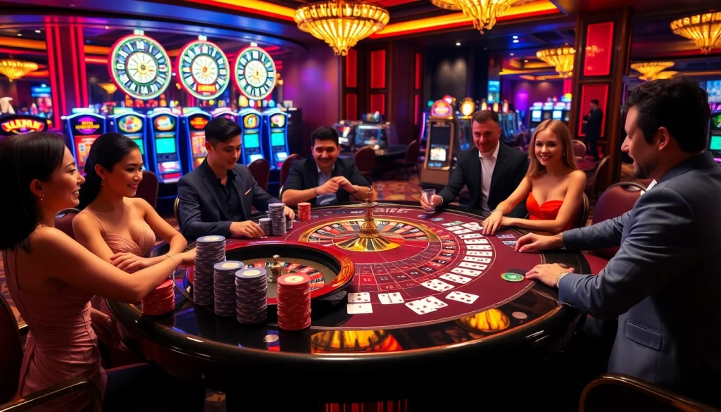 Engaged players enjoying a high-stakes poker game at nhacaiuytinvn.us.com's luxurious casino environment.