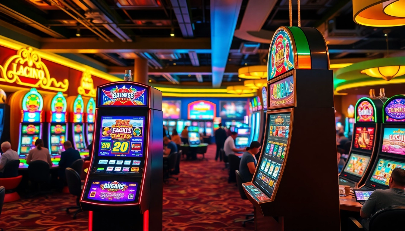 Players enjoying the excitement of citinow casino with colorful slot machines and vibrant atmosphere.